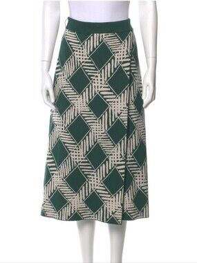 Tanya Taylor Green Geometric Midi knit Sz L Skirt